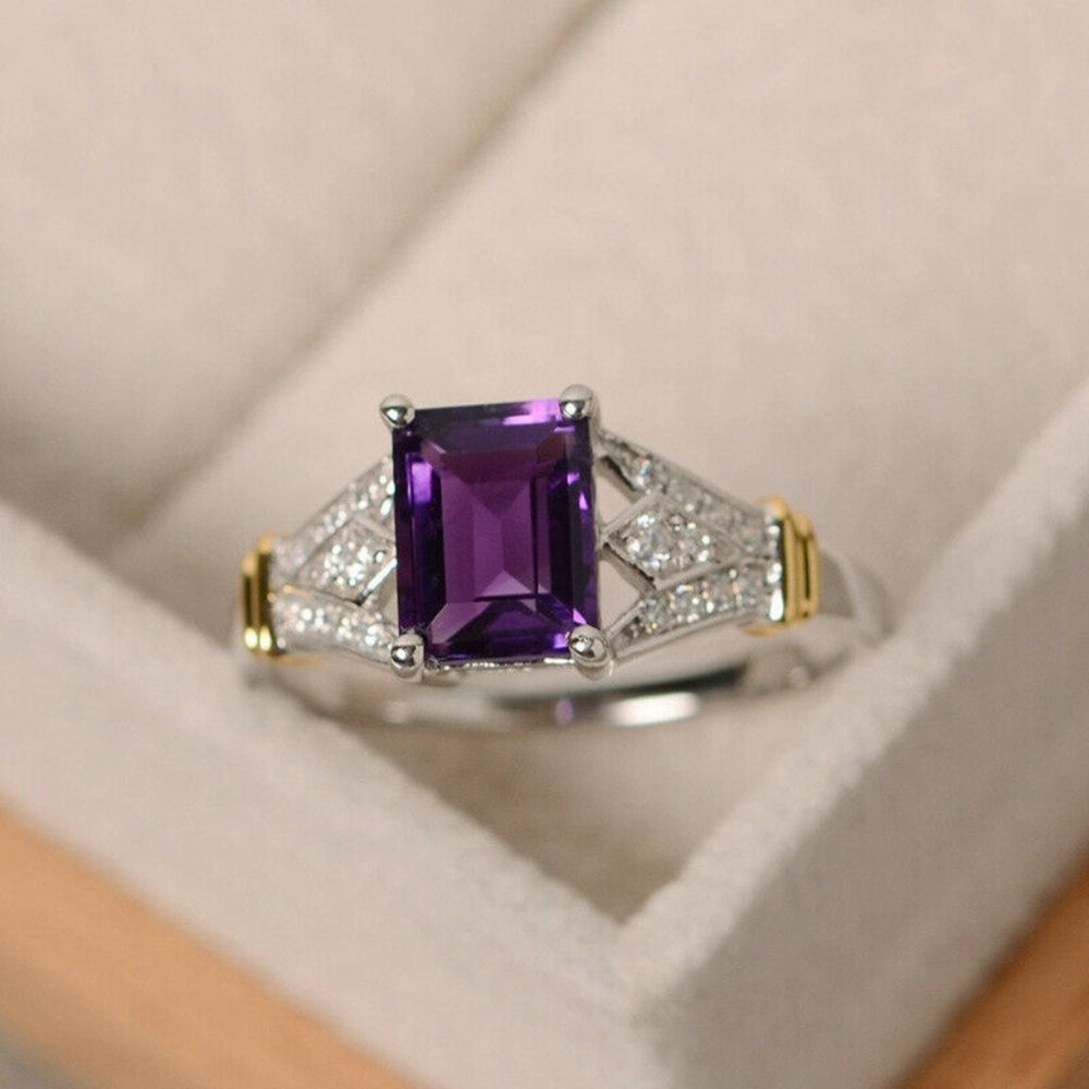 NIP 925 Silver Amethyst Ring Set in Silver 6